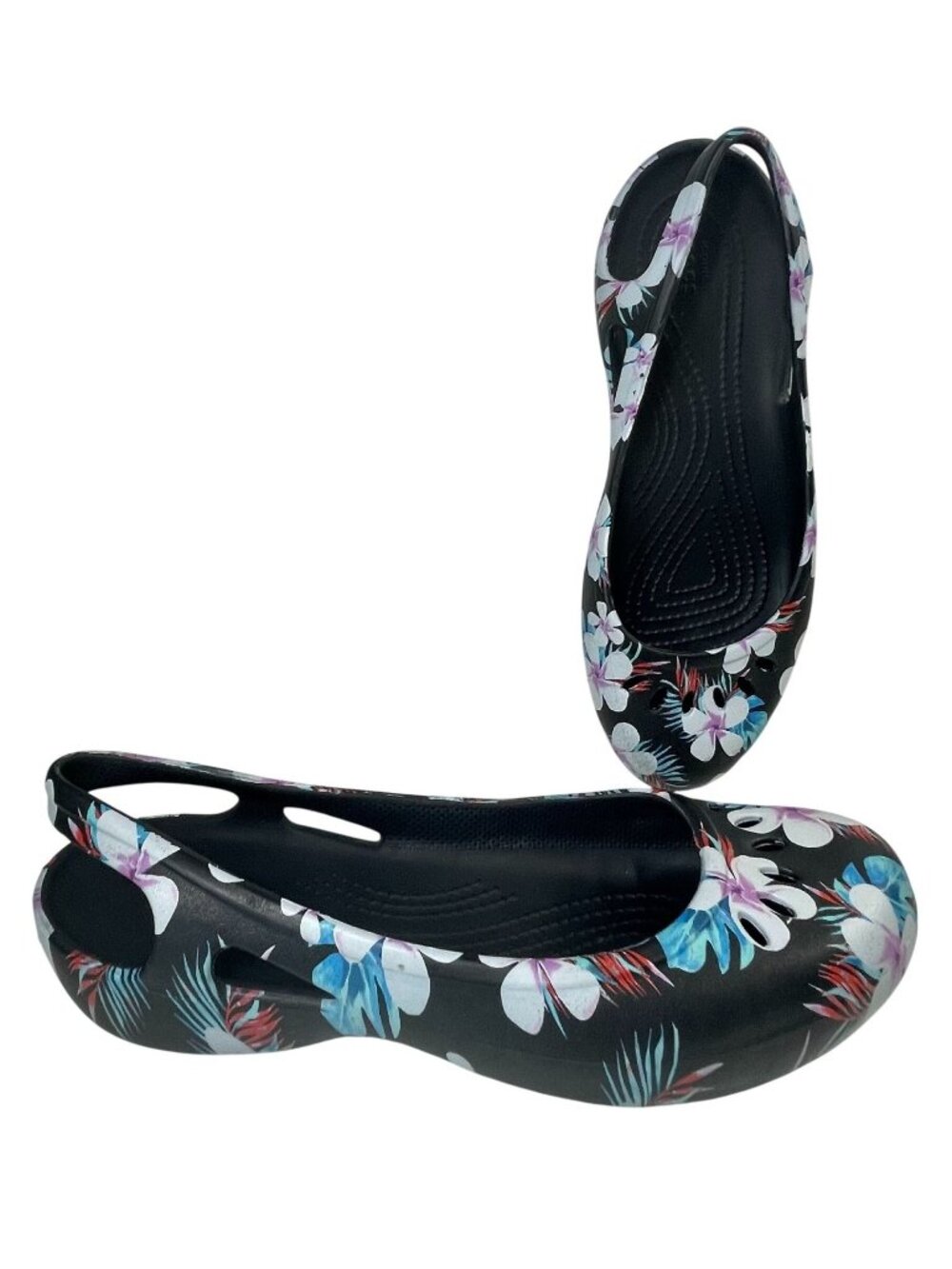 Crocs Womens Kadee Graphic Slingback Flats sz 8 Tropical Floral Black Waterproof